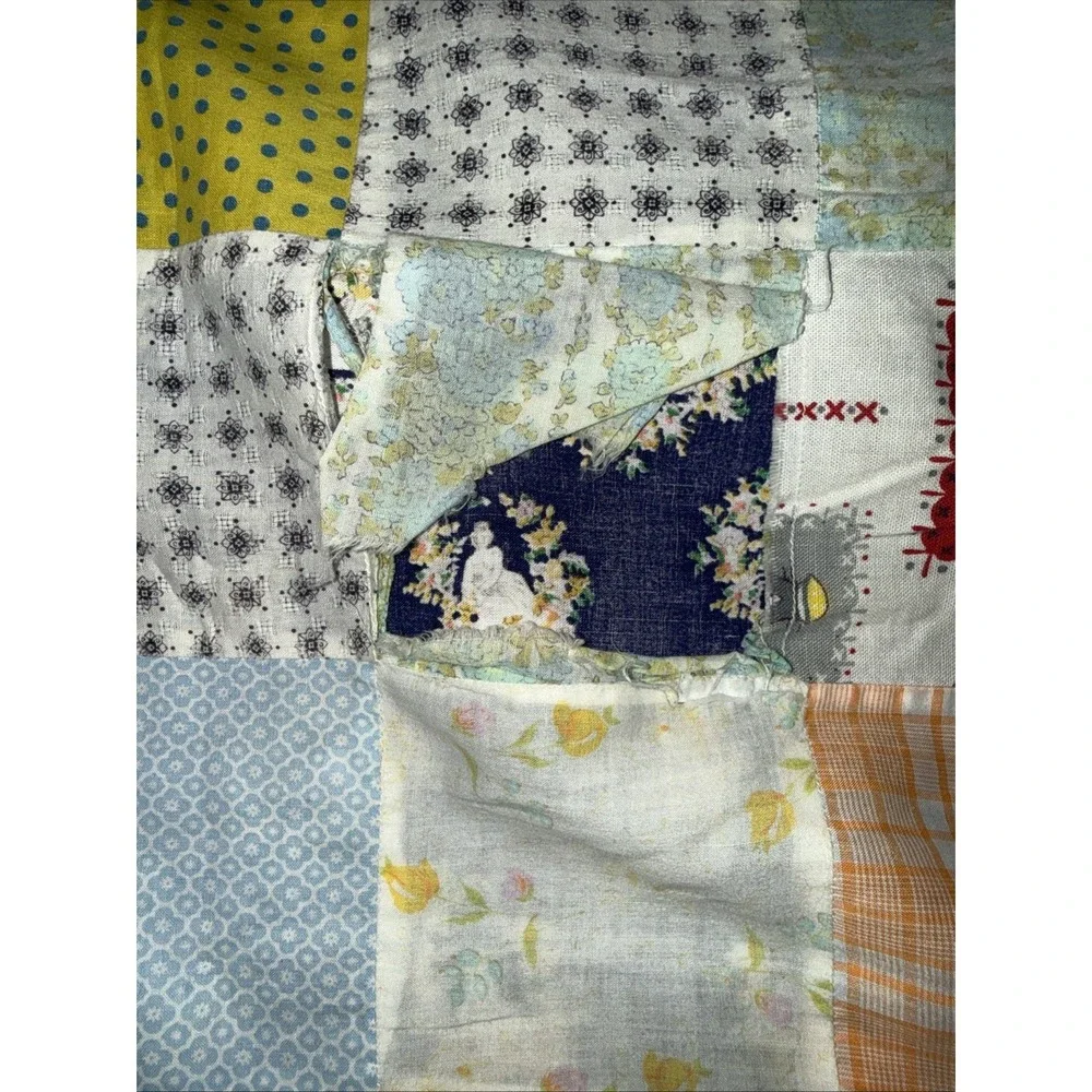 Vintage Handmade Patchwork Quilt Bedspread 95X77 In Farmhouse No Filling READ